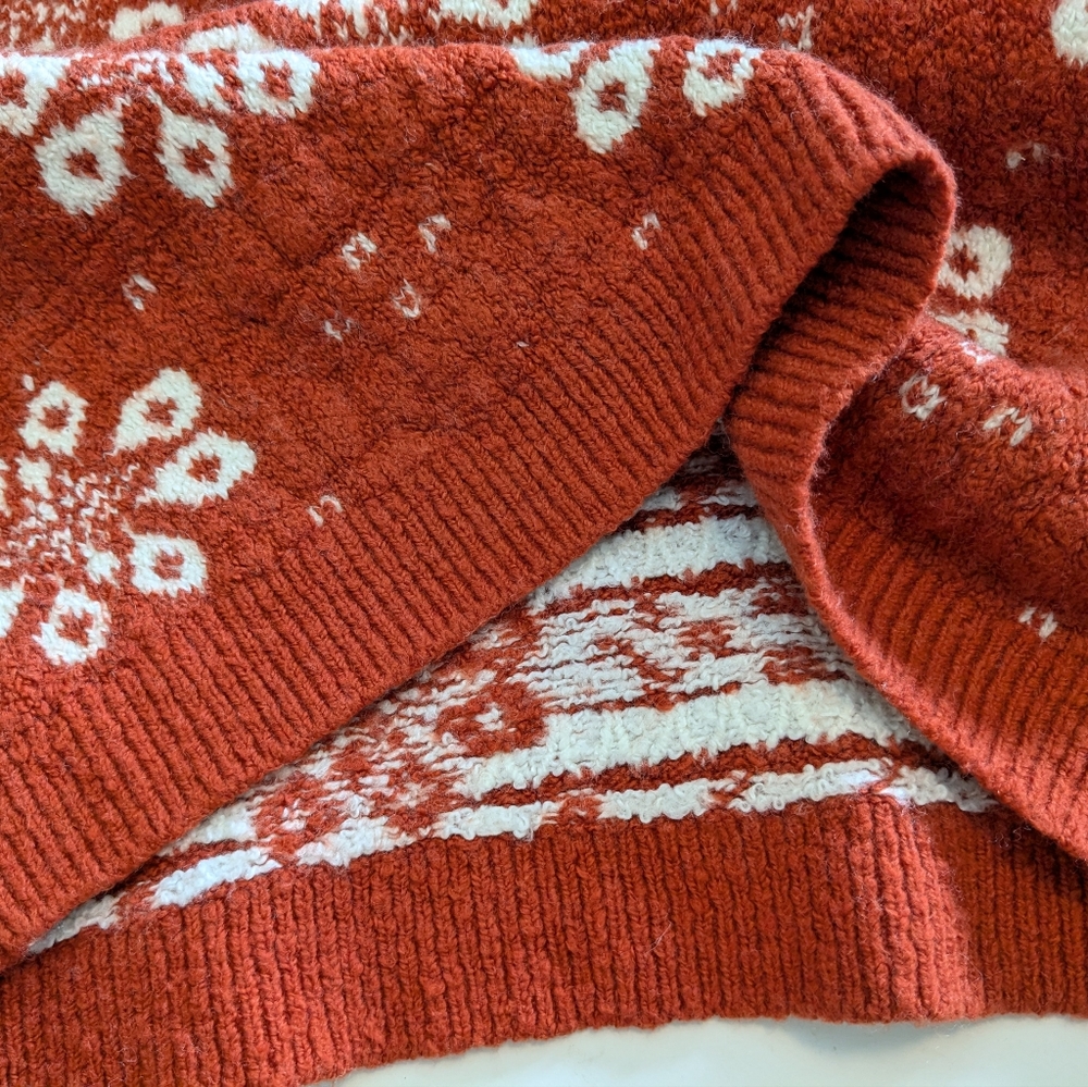 🧡🤍 Madewell Althen Snowflake Patterned Cotton Wool Blend Sweater, XXS, NWT - Picture 6 of 11